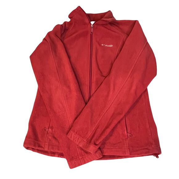 Columbia Sportswear Red Fleece Jacket Size Medium Women's Full Zip Pockets - Picture 1 of 7